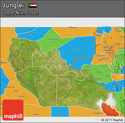 Satellite 3D Map of Junglei, political outside