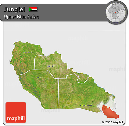Satellite 3D Map of Junglei, single color outside