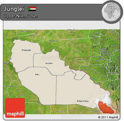 Shaded Relief 3D Map of Junglei, satellite outside
