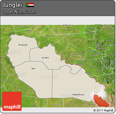 Shaded Relief 3D Map of Junglei, satellite outside