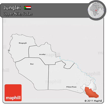 Silver Style 3D Map of Junglei, single color outside