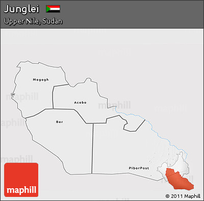 Silver Style 3D Map of Junglei, single color outside