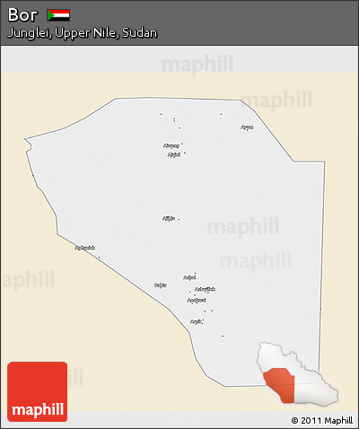 Classic Style 3D Map of Bor, single color outside