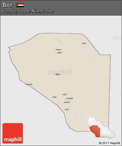 Shaded Relief 3D Map of Bor, cropped outside