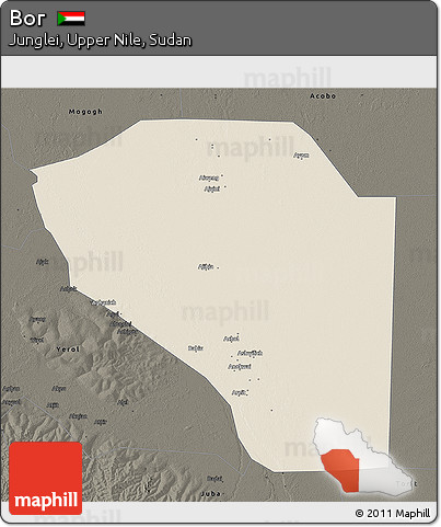 Shaded Relief 3D Map of Bor, darken
