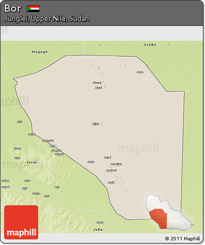 Shaded Relief 3D Map of Bor, physical outside