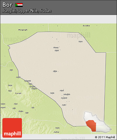 Shaded Relief 3D Map of Bor, physical outside