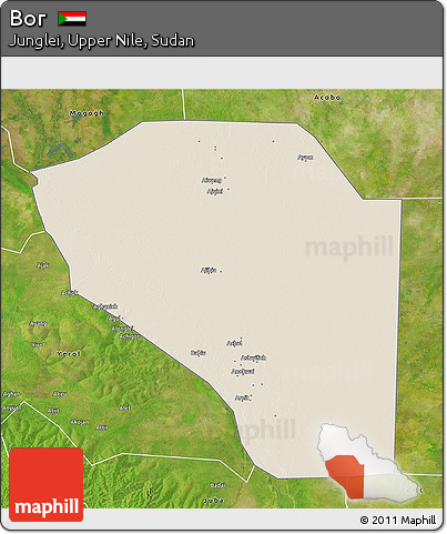 Shaded Relief 3D Map of Bor, satellite outside