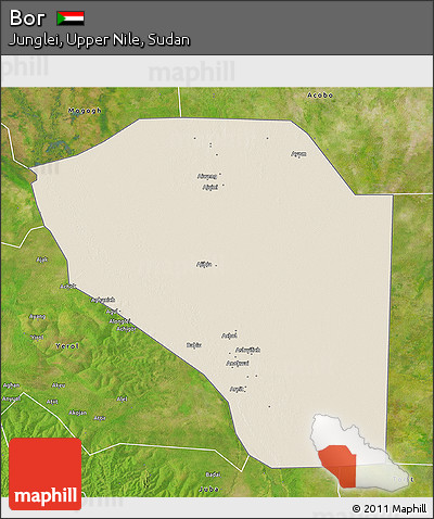 Shaded Relief 3D Map of Bor, satellite outside