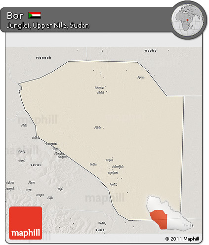 Shaded Relief 3D Map of Bor, semi-desaturated