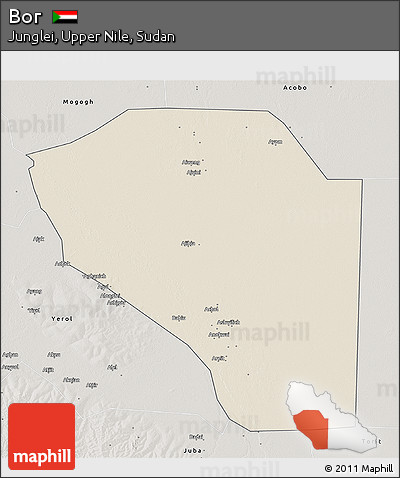Shaded Relief 3D Map of Bor, semi-desaturated