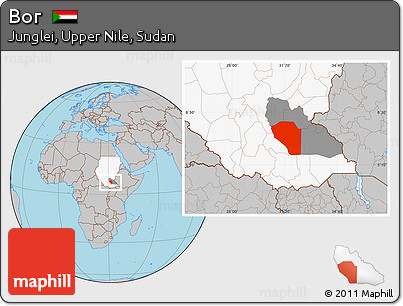 Gray Location Map of Bor, highlighted country, highlighted parent region