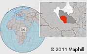 Gray Location Map of Bor, highlighted parent region, highlighted grandparent region, hill shading