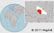 Gray Location Map of Bor, highlighted parent region, hill shading