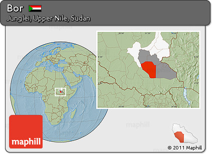 Savanna Style Location Map of Bor, highlighted parent region, highlighted grandparent region, hill shading
