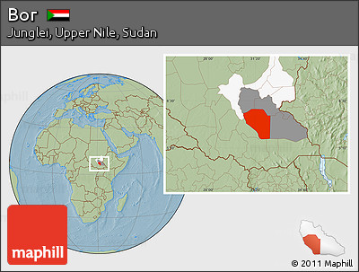 Savanna Style Location Map of Bor, highlighted parent region, highlighted grandparent region, hill shading