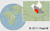 Savanna Style Location Map of Bor, highlighted parent region, highlighted grandparent region, hill shading