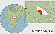 Savanna Style Location Map of Bor, highlighted parent region, hill shading