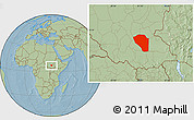 Savanna Style Location Map of Bor, hill shading