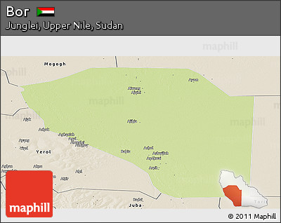 Physical Panoramic Map of Bor, shaded relief outside