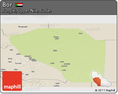 Physical Panoramic Map of Bor, shaded relief outside
