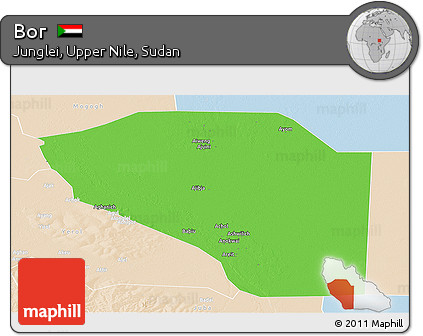 Political Panoramic Map of Bor, lighten