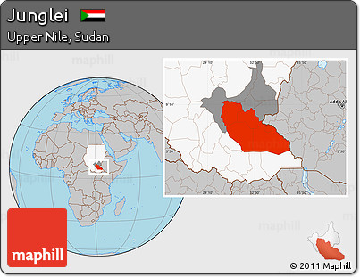 Gray Location Map of Junglei, highlighted country, highlighted parent region