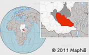 Gray Location Map of Junglei, highlighted country, highlighted parent region, hill shading