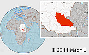 Gray Location Map of Junglei, highlighted country, hill shading