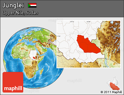 Physical Location Map of Junglei, highlighted country