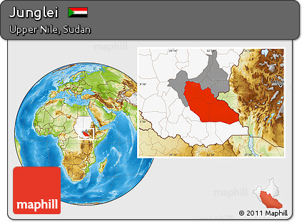 Physical Location Map of Junglei, highlighted country, highlighted parent region