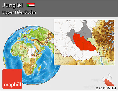 Physical Location Map of Junglei, highlighted country, highlighted parent region