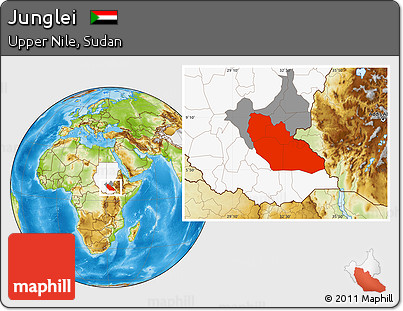 Physical Location Map of Junglei, highlighted country, highlighted parent region