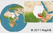 Satellite Location Map of Junglei, highlighted country, highlighted parent region, within the entire country