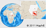 Shaded Relief Location Map of Junglei, highlighted country, within the entire country