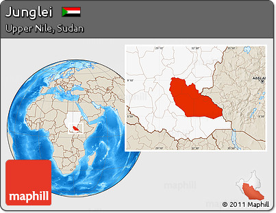 Shaded Relief Location Map of Junglei, highlighted country