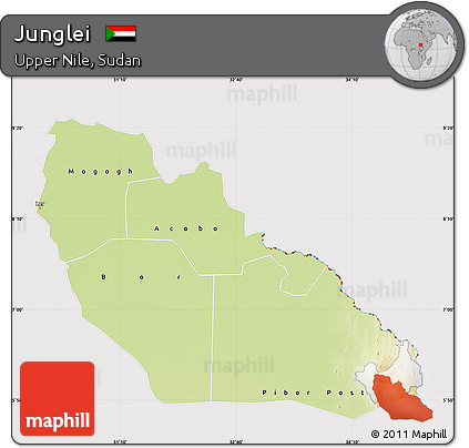 Physical Map of Junglei, cropped outside