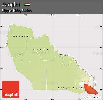 Physical Map of Junglei, cropped outside