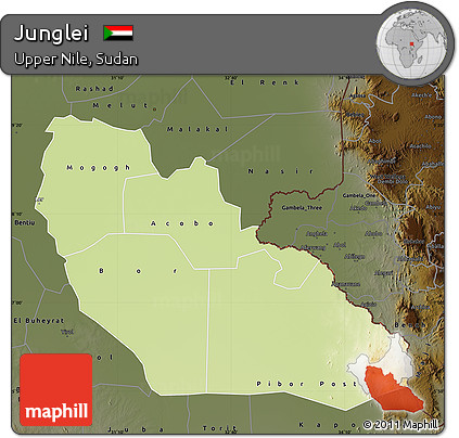 Physical Map of Junglei, darken