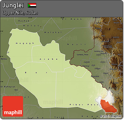 Physical Map of Junglei, darken