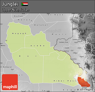 Physical Map of Junglei, desaturated