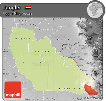 Physical Map of Junglei, desaturated