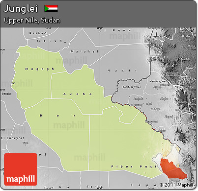 Physical Map of Junglei, desaturated