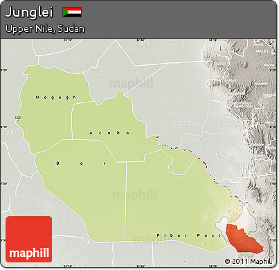Physical Map of Junglei, lighten, semi-desaturated