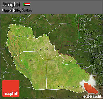 Satellite Map of Junglei, darken
