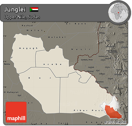 Shaded Relief Map of Junglei, darken