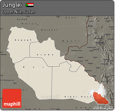 Shaded Relief Map of Junglei, darken