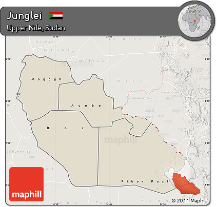 Shaded Relief Map of Junglei, lighten