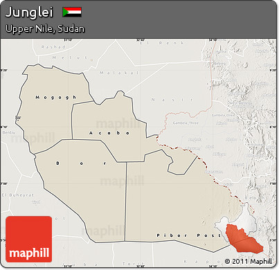Shaded Relief Map of Junglei, lighten
