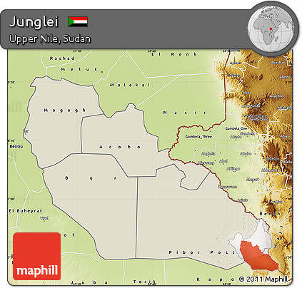 Shaded Relief Map of Junglei, physical outside